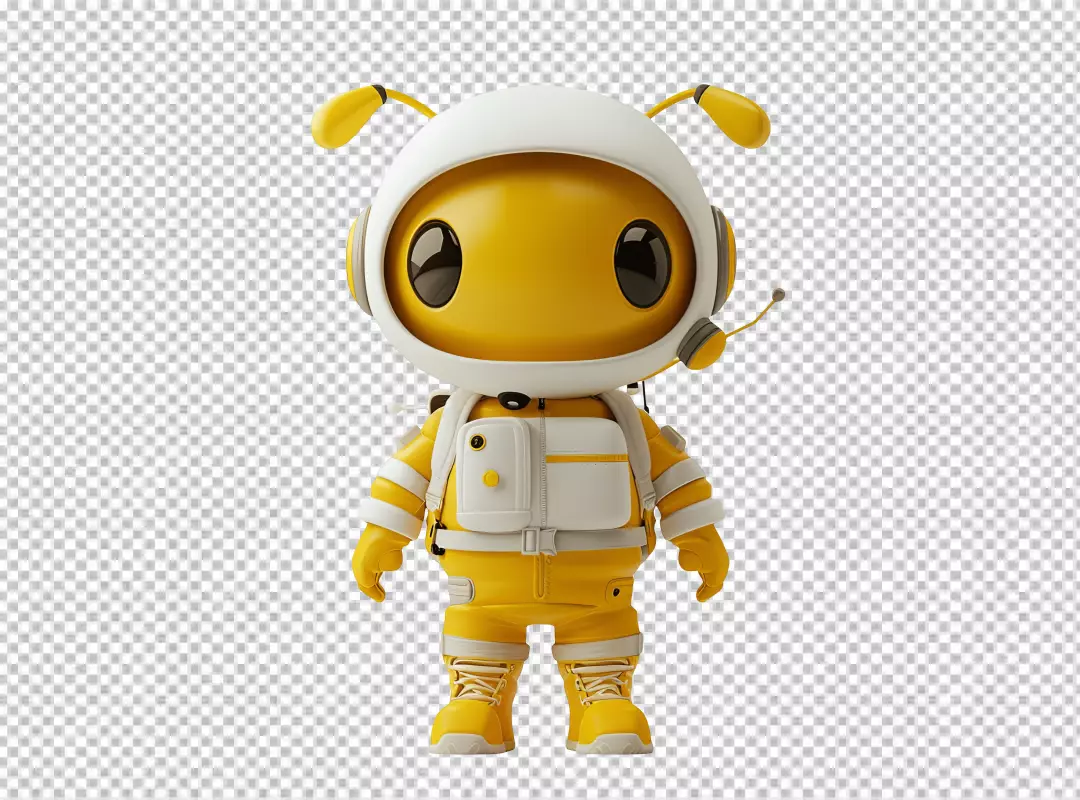 Cute Yellow Robot Astronaut Mascot 3D Render Digital Art