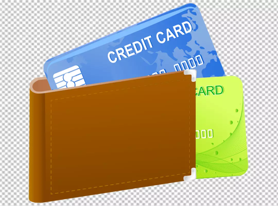Brown Leather Wallet Holding Blue and Green Credit Cards for Payments