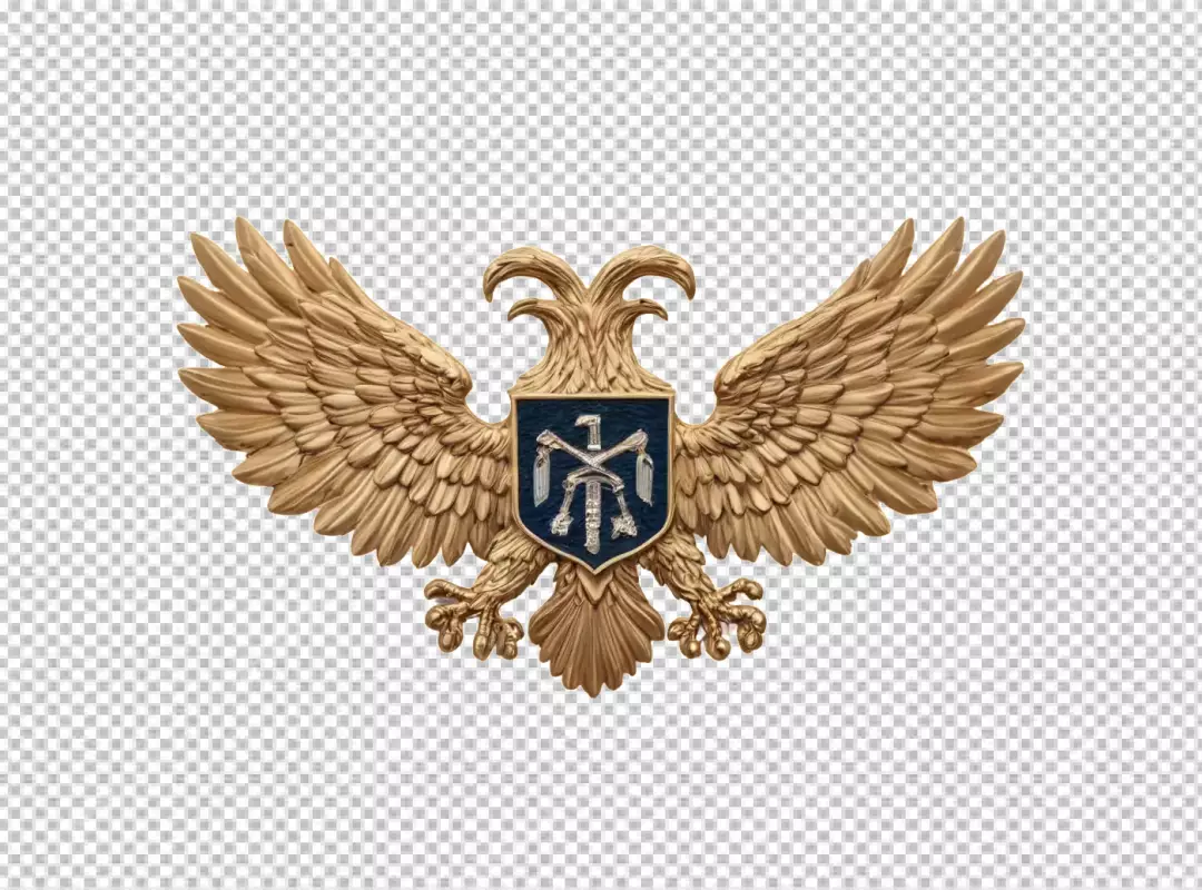 Majestic Golden Double-Headed Eagle Heraldic Symbol on White Background