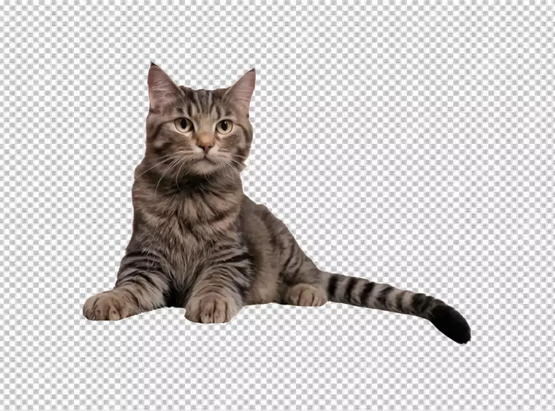 Adorable Tabby Kitten Lying Down Posing Gracefully with Striking Eyes