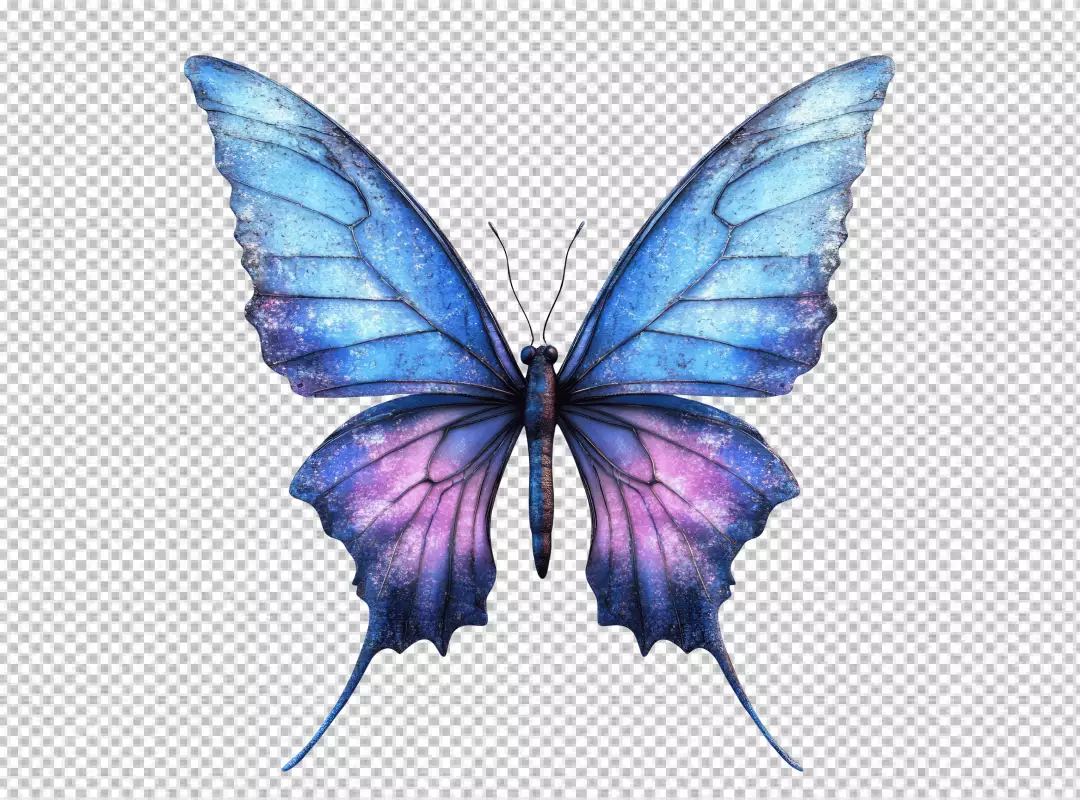 Vibrant Iridescent Blue and Purple Butterfly Digital Art PNG for Creative Projects
