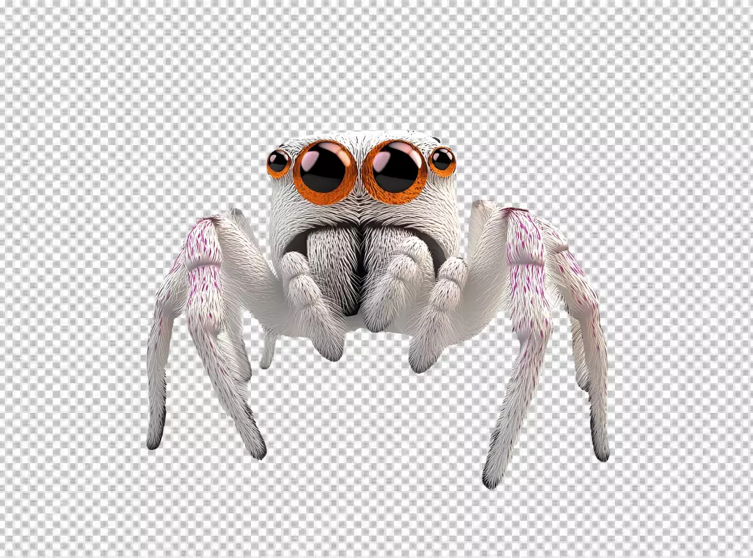Adorable White Jumping Spider with Expressive Orange Eyes