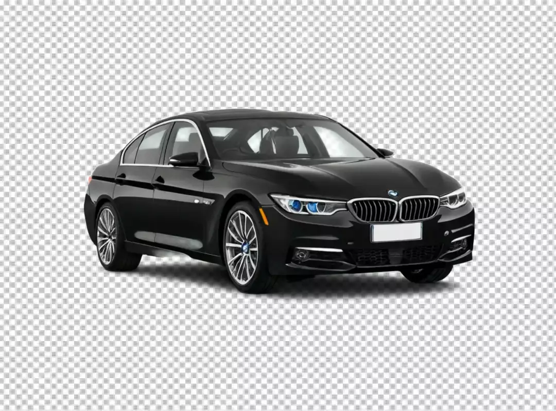Sleek Black BMW Sedan Luxury Car Front View Isolated on White Background