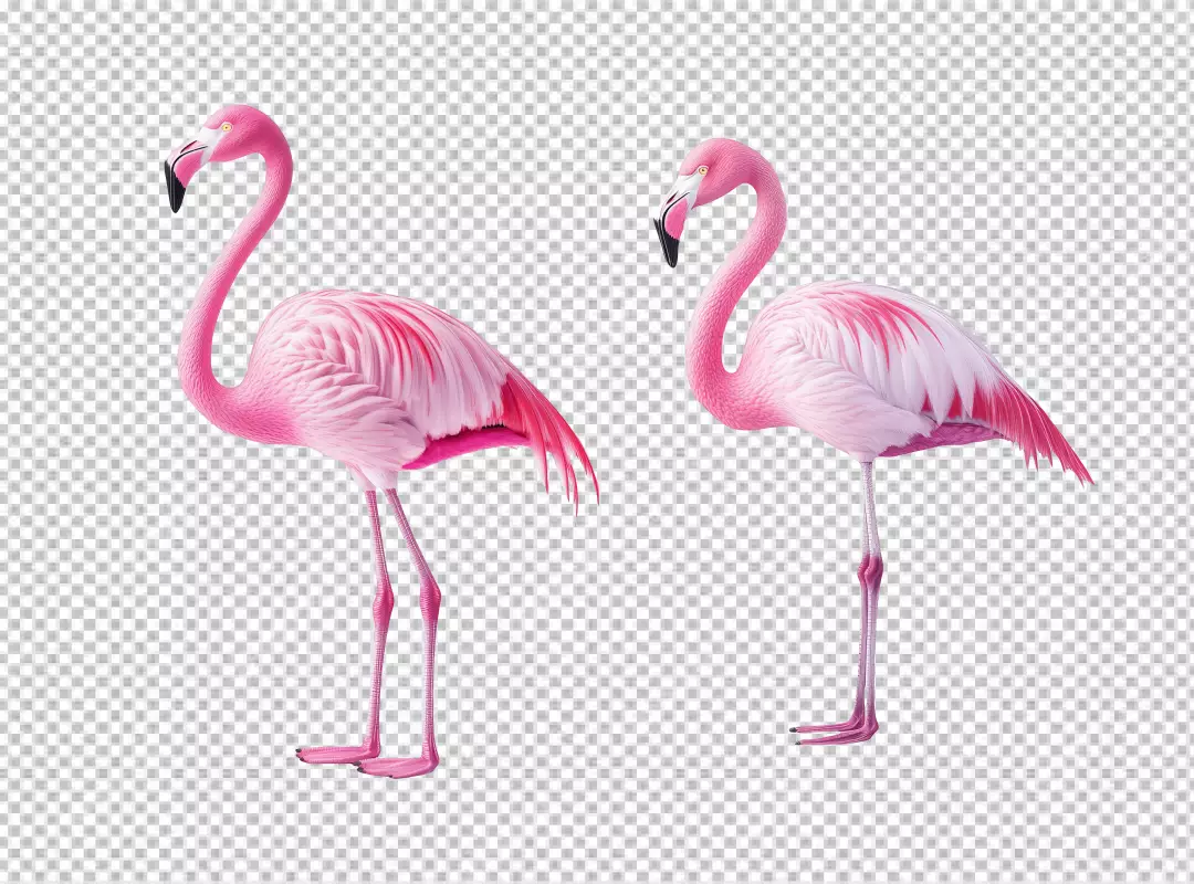 Elegant Pink Flamingos Standing Gracefully Tropical Bird PNG Image