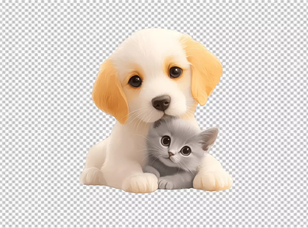 Adorable Puppy and Kitten Friends PNG Cutout for Cute Pet Designs
