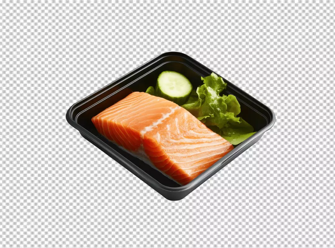 Fresh Salmon Fillet Meal Prep Container with Healthy Salad Diet Food
