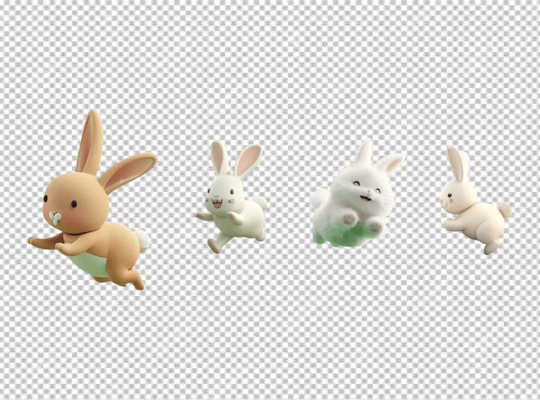 Cute Cartoon Rabbits Jumping and Playing for Easter Designs and Kids Projects