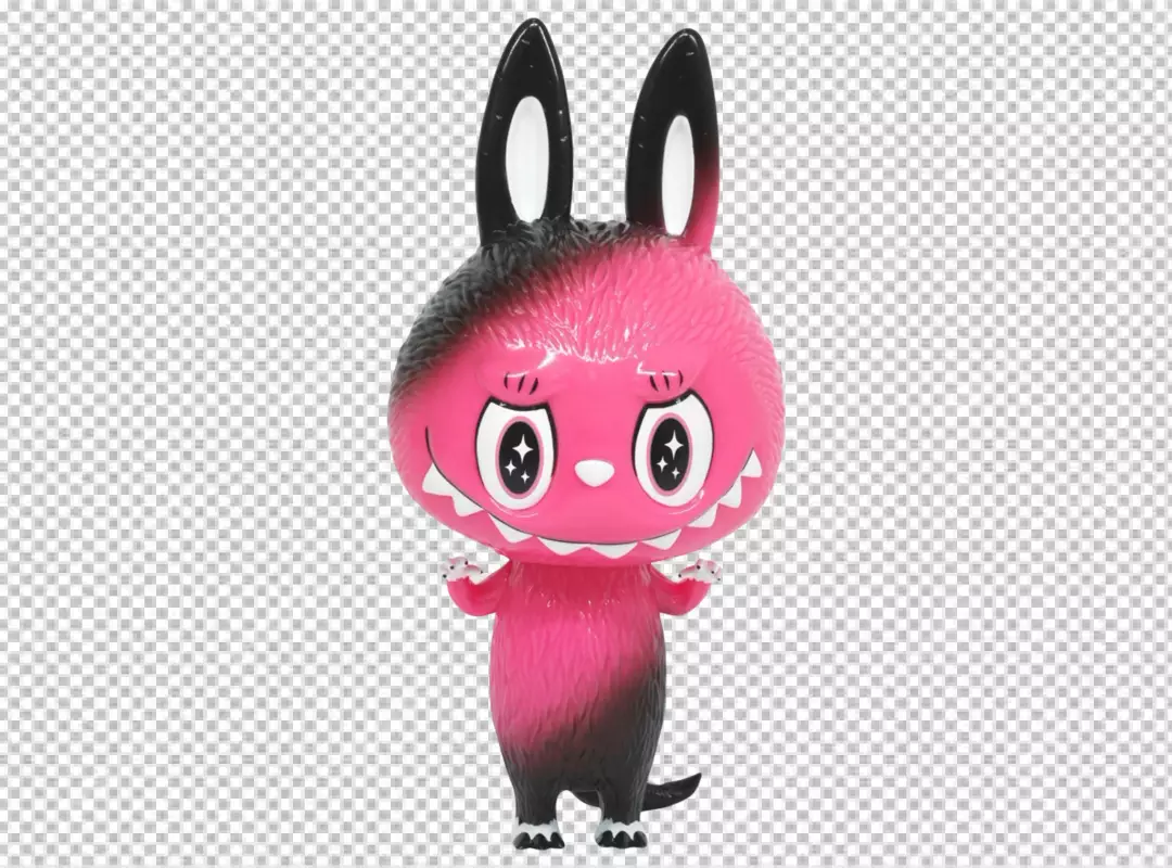 Vibrant Pink and Black Monster Bunny Collectible Figure with Starry Eyes