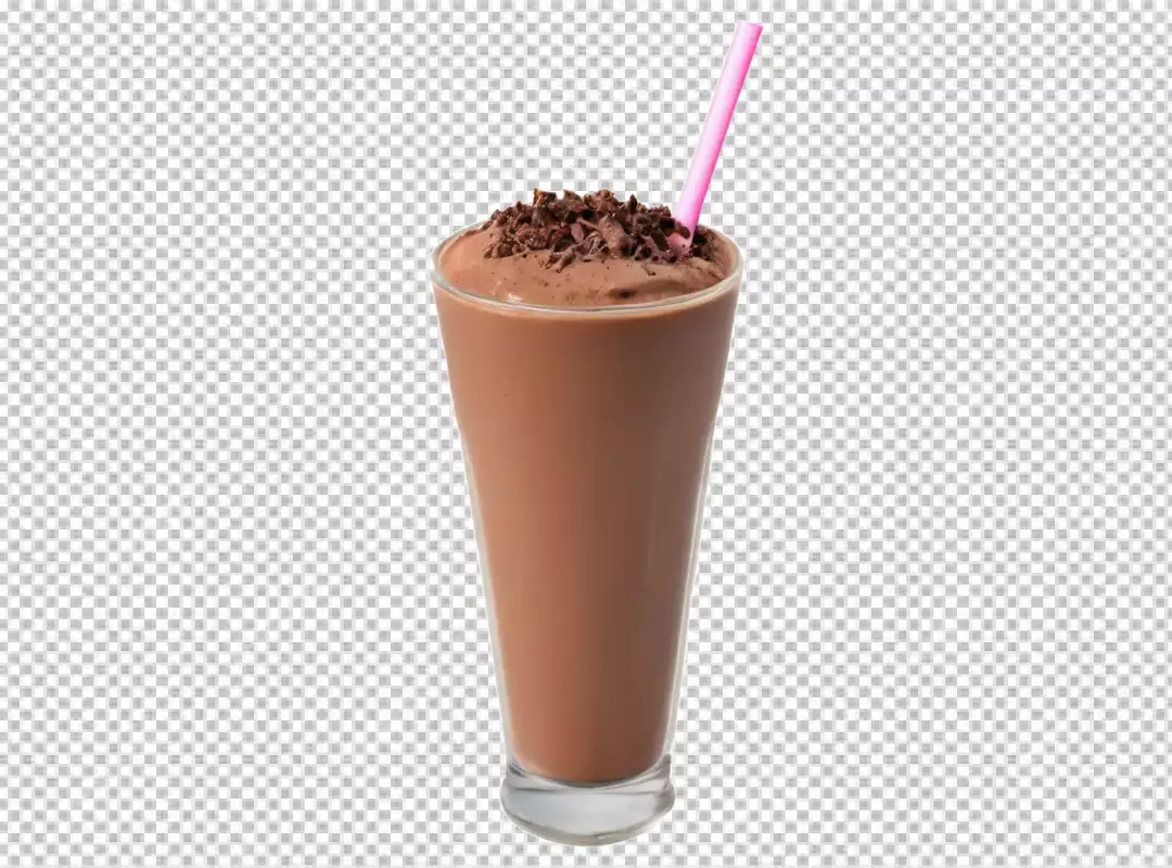 Delicious Chocolate Milkshake Topped with Shavings and Pink Straw on Transparent Background
