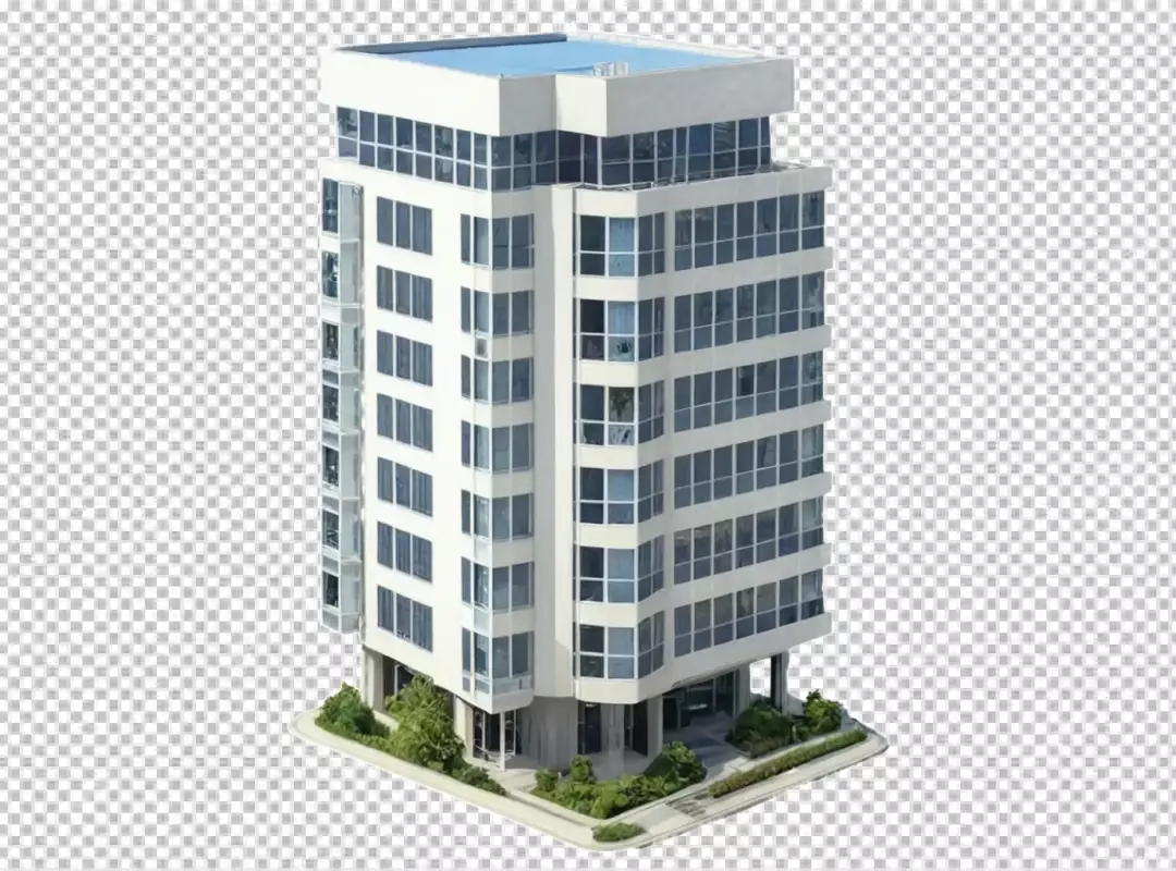 Modern Multi-Story Commercial Building with Glass Facade on White Background