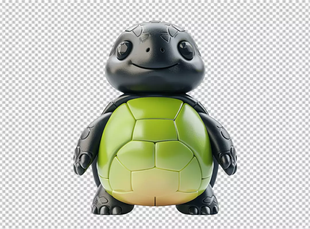 Cute Cartoon Turtle with Green Shell Smiling Happily