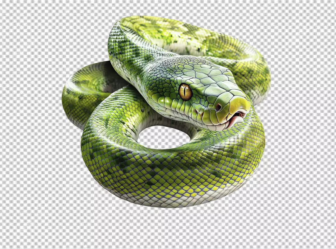 Realistic Green Coiled Snake PNG Cutout for Wildlife Designs