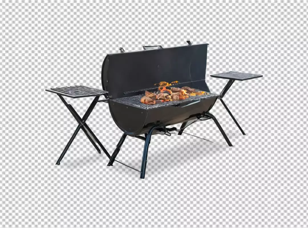 Charcoal Barbecue Grill with Sizzling Meat and Flames Ready for Outdoor Cooking