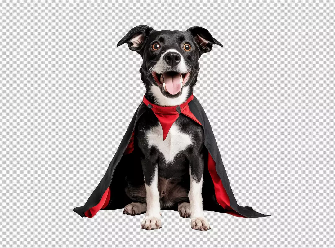 Cute Vampire Dog Wearing Dracula Cape for Halloween Fun Transparent PNG