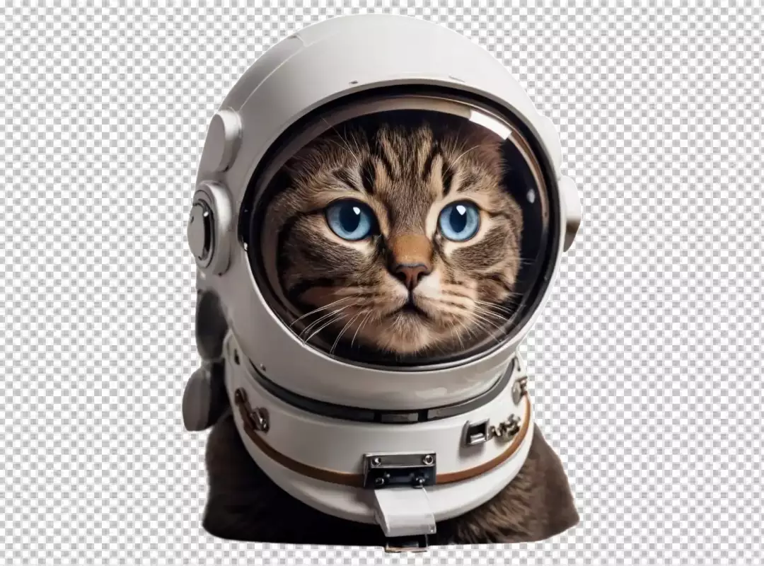 Adorable Tabby Cat with Bright Blue Eyes in Astronaut Helmet