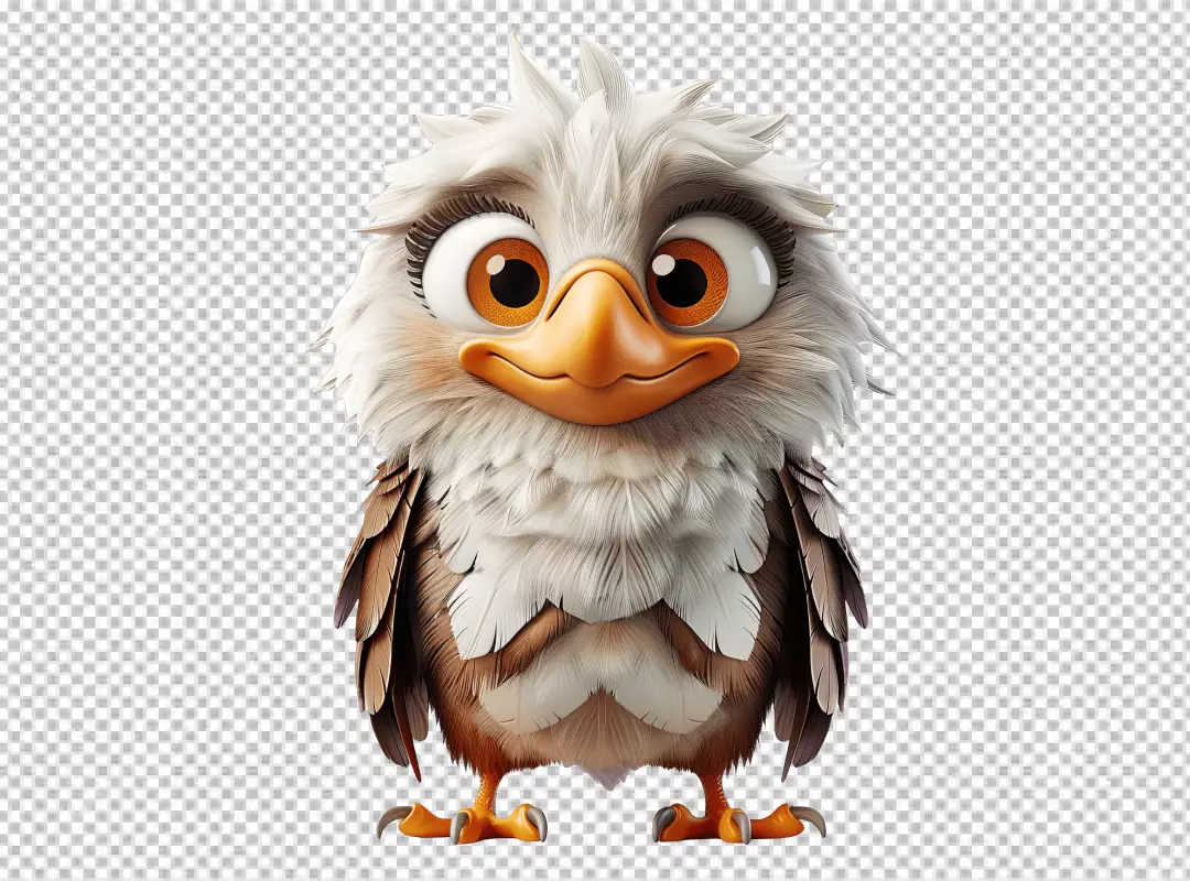 Adorable Cartoon Eagle with Big Eyes and Fluffy Feathers PNG