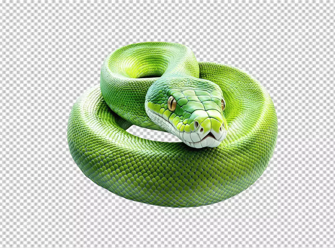 Vibrant Green Snake Coiled and Ready for Action PNG Cutout for Wildlife Designs