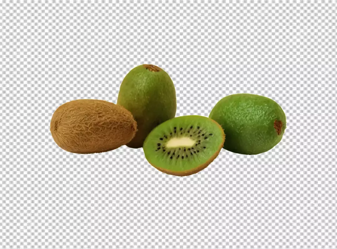 Fresh Ripe Kiwi Fruits Whole and Halved Displayed on White Background