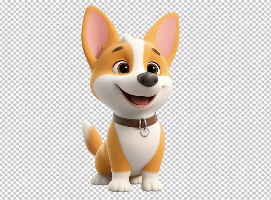Cute Smiling Cartoon Dog Character with Brown Collar and Playful Expression
