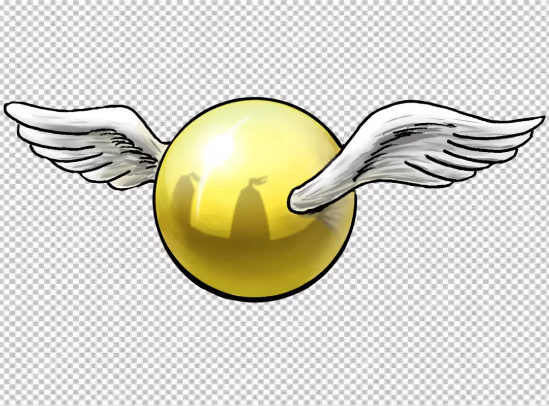 Magical Golden Snitch with Elegant White Wings Floating on Black Background