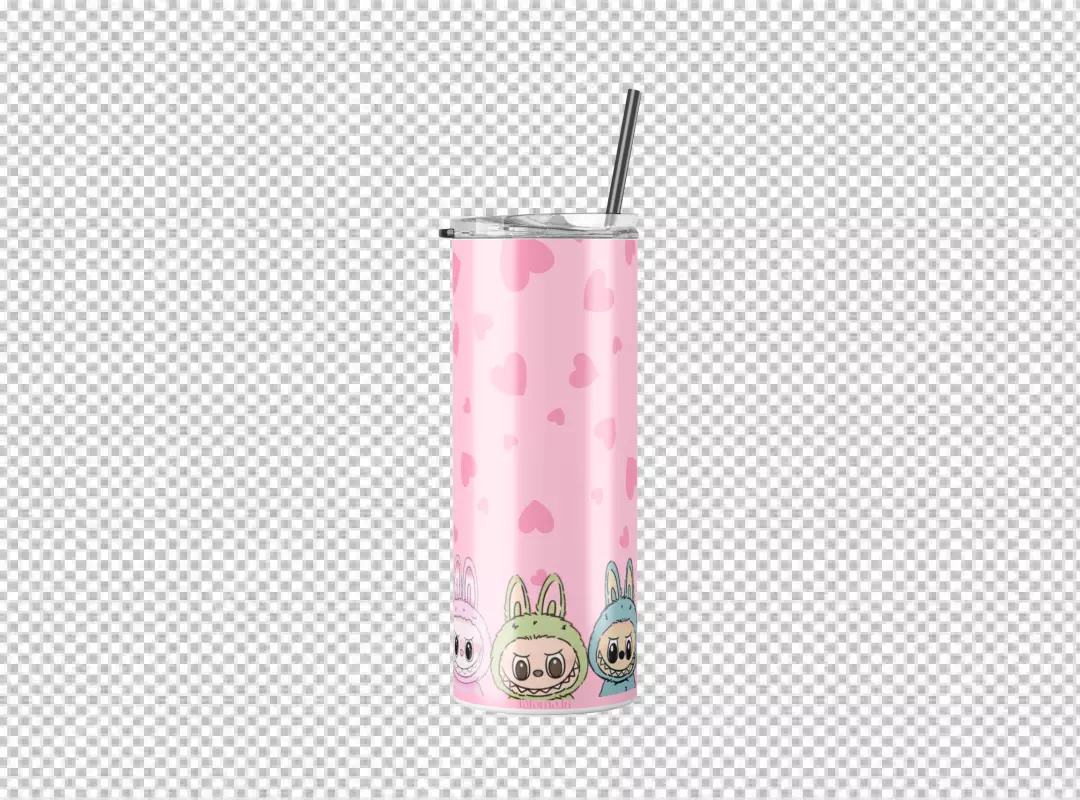 Pink Heart Pattern Tumbler with Whimsical Bunny Monster Character Design