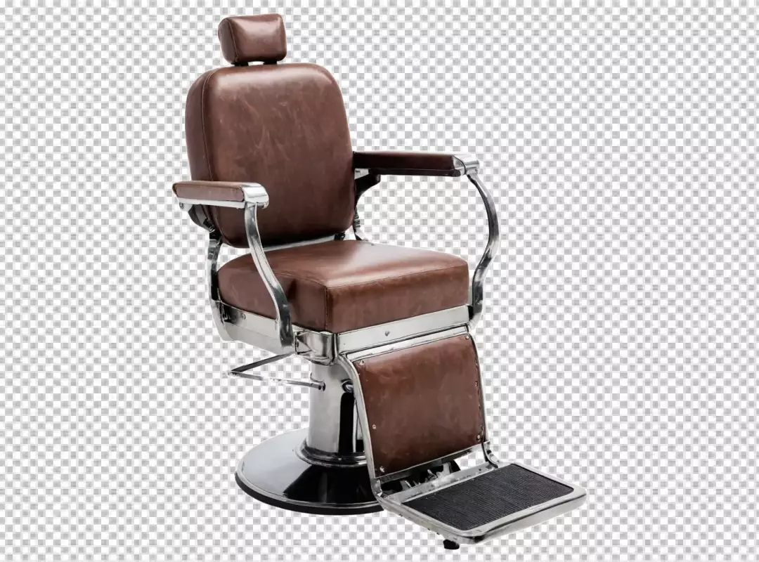 Classic Vintage Barber Chair with Brown Leather Upholstery and Chrome Accents
