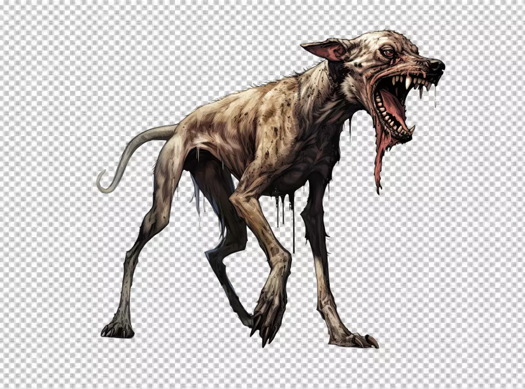 Menacing Zombie Dog Snarling for Horror Design PNG