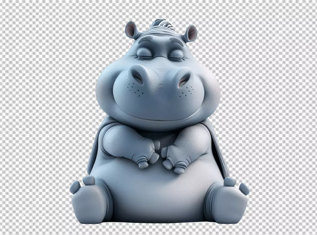 Cute 3D Cartoon Hippo Character Sleeping Peacefully