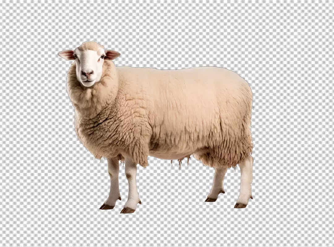 Adorable White Fluffy Domestic Sheep Standing Full Body Cutout PNG Image