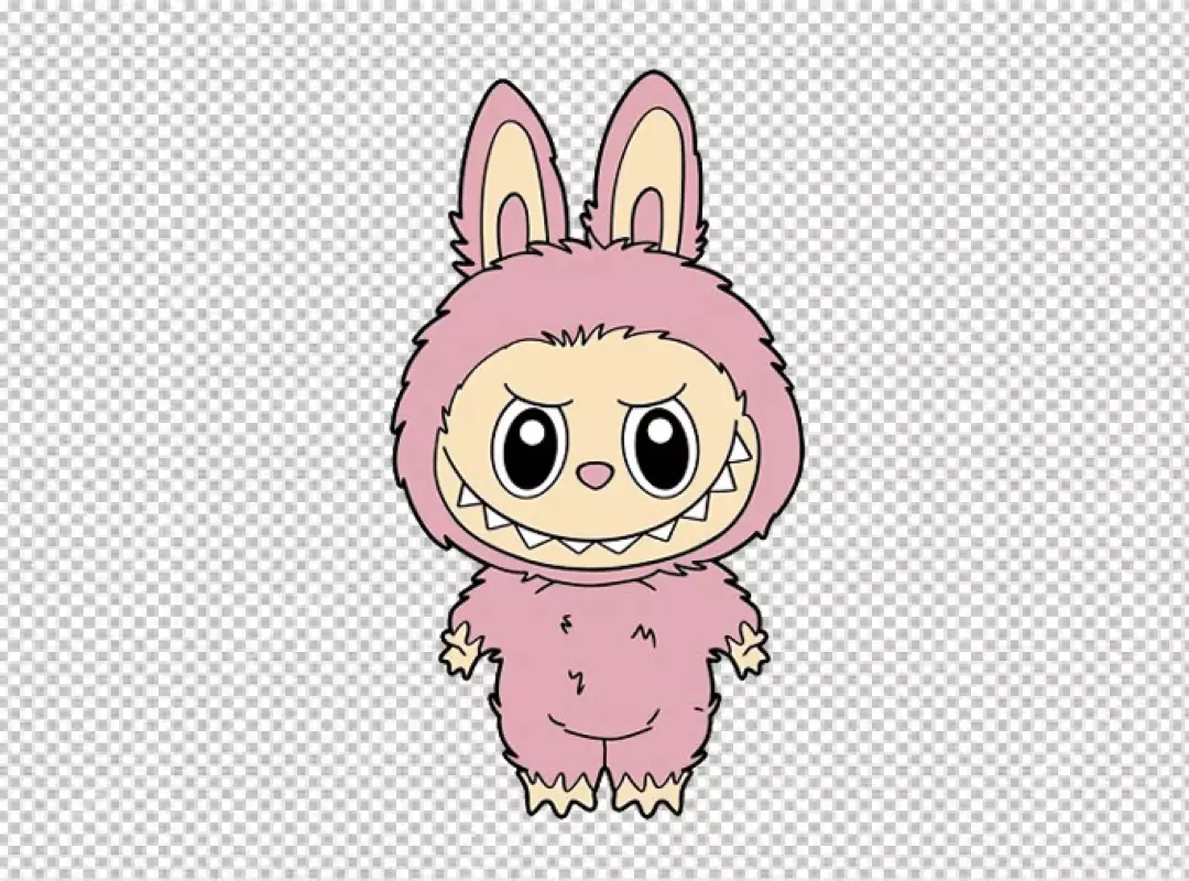 Whimsical Pink Bunny-Eared Monster with Playful Toothy Grin Cartoon Illustration