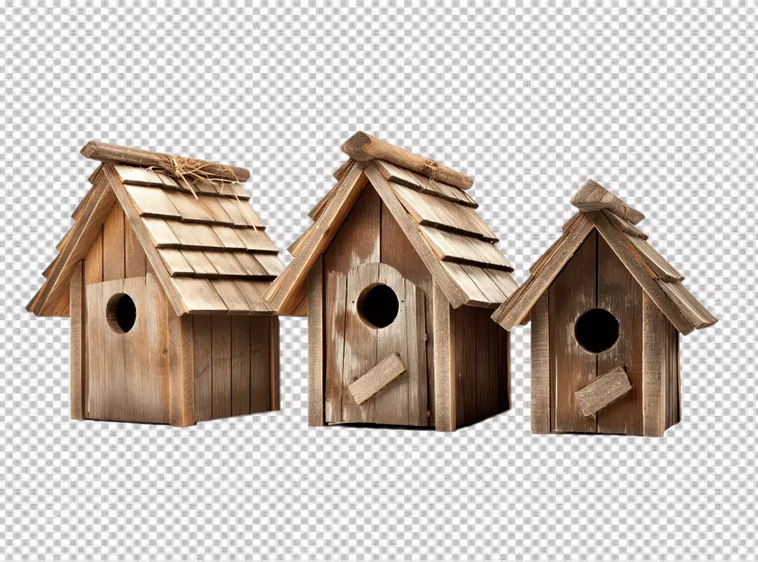 Rustic Wooden Birdhouses PNG Cutout for Nature and Home Decor Designs