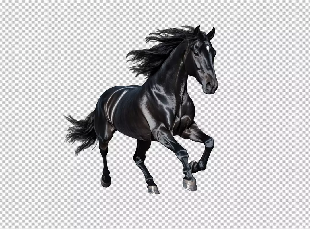 Majestic Black Horse Galloping with Flowing Mane and Tail for Dynamic Design