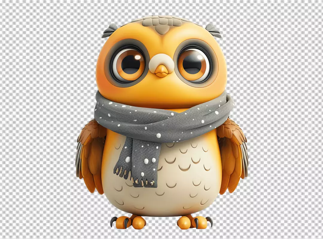 Adorable 3D Cartoon Owl Character with Scarf PNG Cutout for Kids Designs