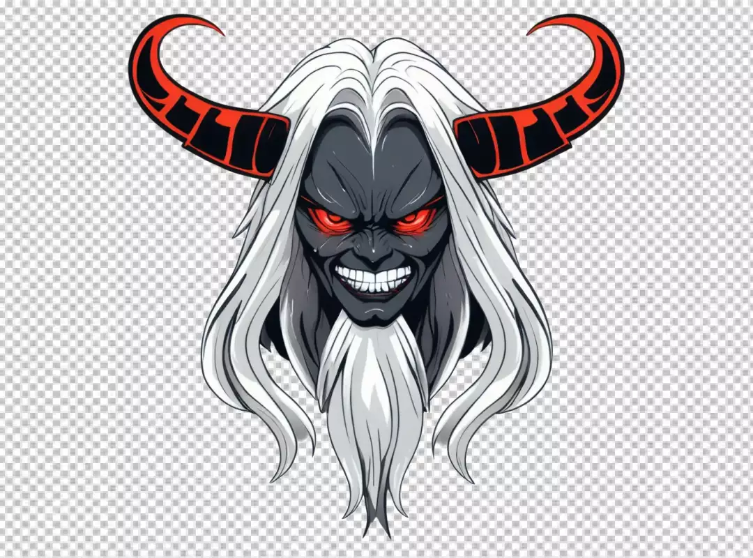 Menacing Oni Demon Head with Red Horns and Glowing Eyes Illustration