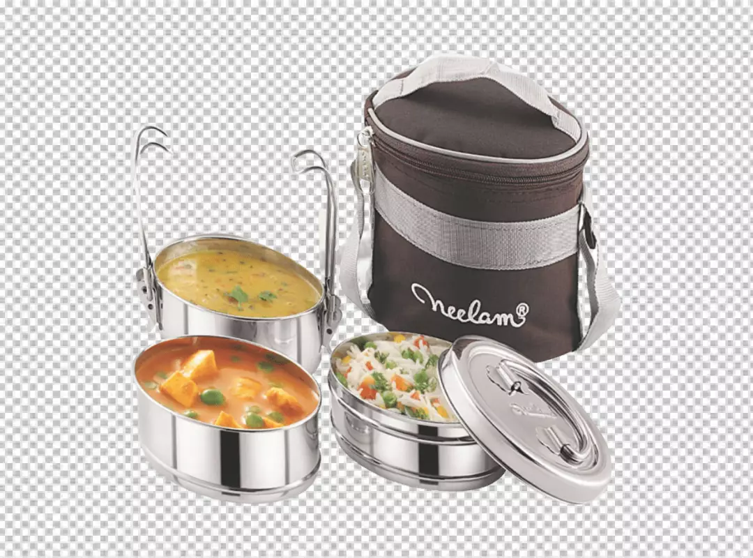 Stainless Steel Tiffin Carrier Set with Delicious Indian Cuisine and Insulated Bag