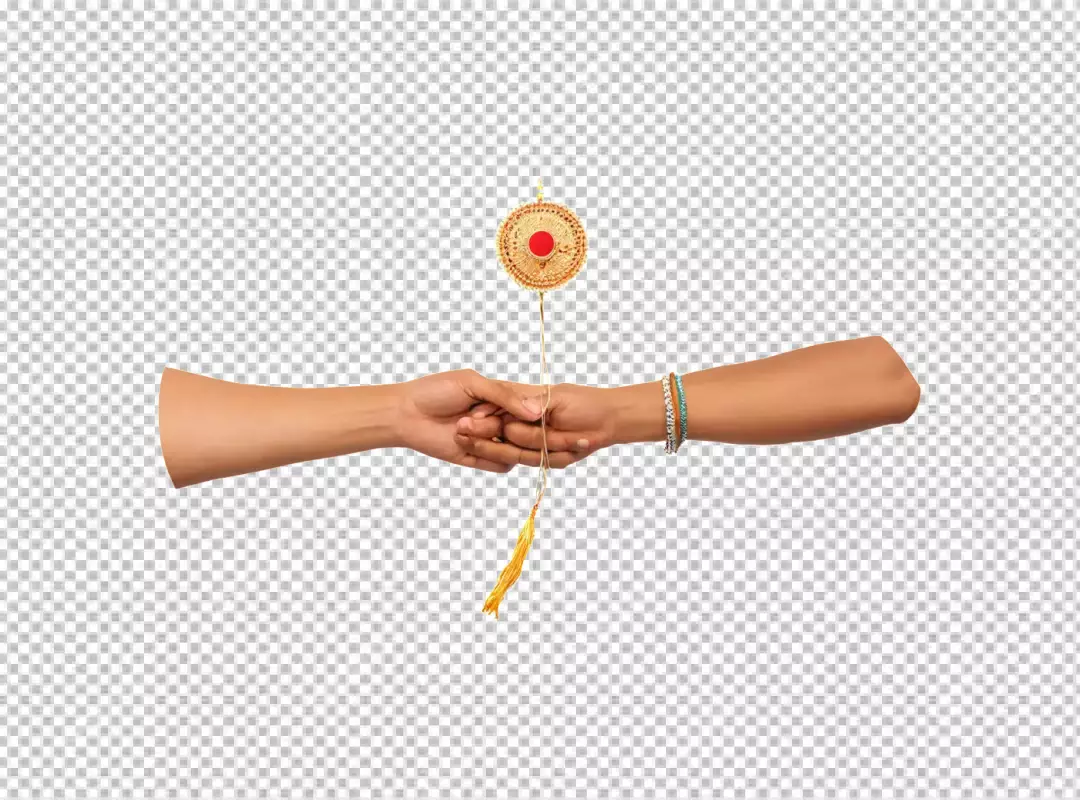 Close-up of Brother and Sister's Hands Celebrating Traditional Indian Raksha Bandhan Festival with Ornate Rakhi
