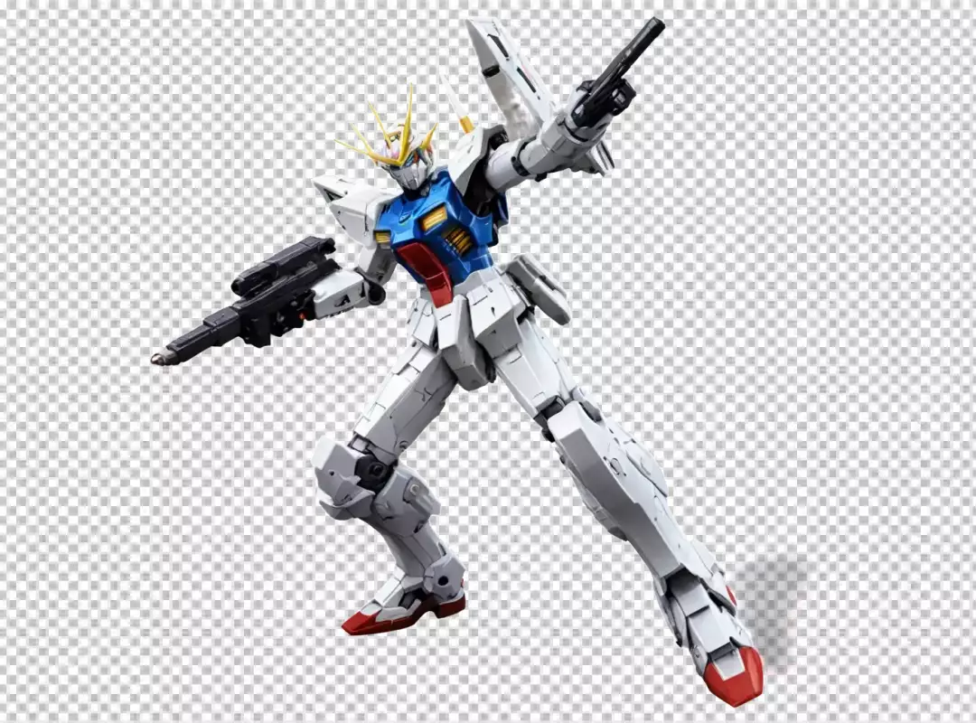 Detailed Gundam Model Kit in Dynamic Action Pose with Twin Beam Rifles