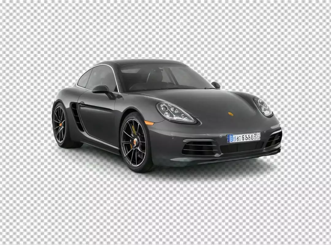 Luxurious Dark Grey Porsche Cayman Coupe Isolated on Clean White Background