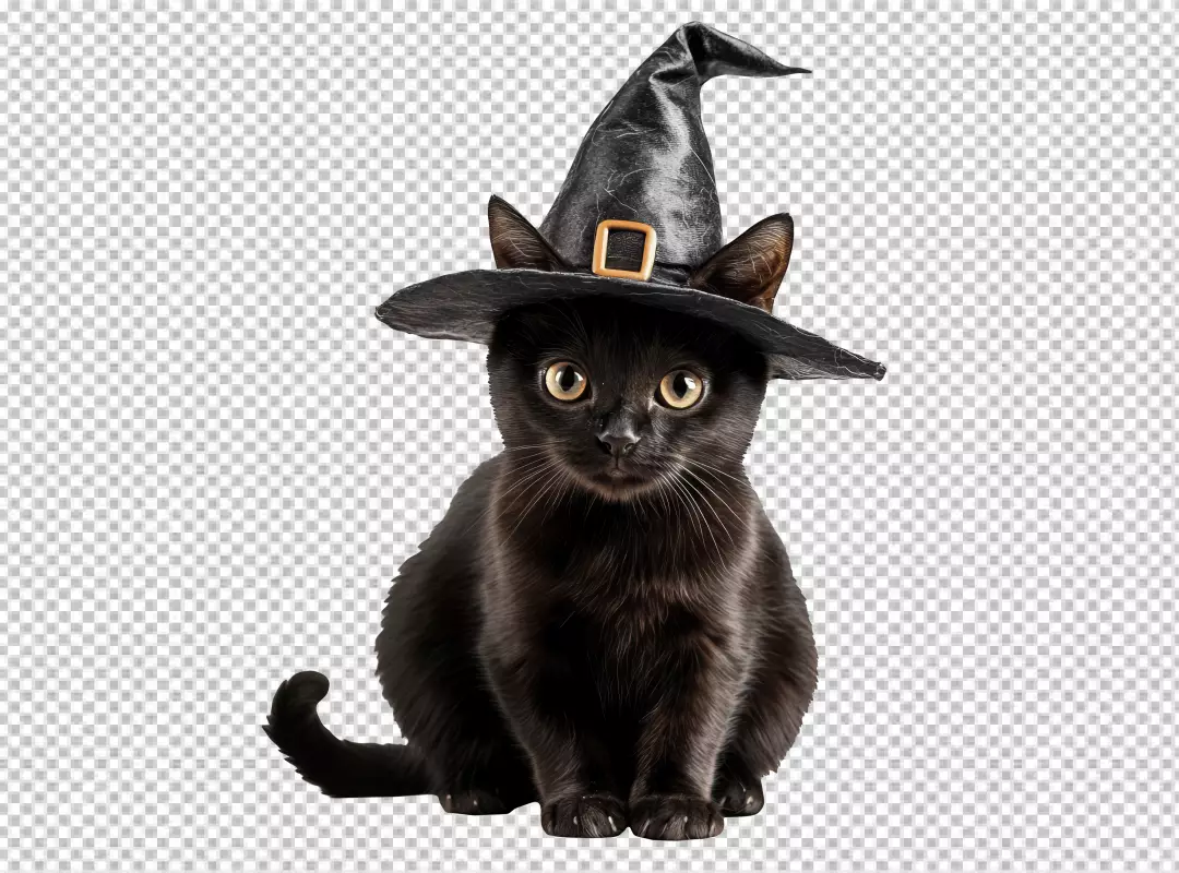 Cute Black Cat Wearing Witch Hat for Halloween Festivities