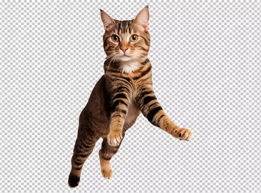 Agile Brown Tabby Cat Captured in Dynamic Mid-Air Jump