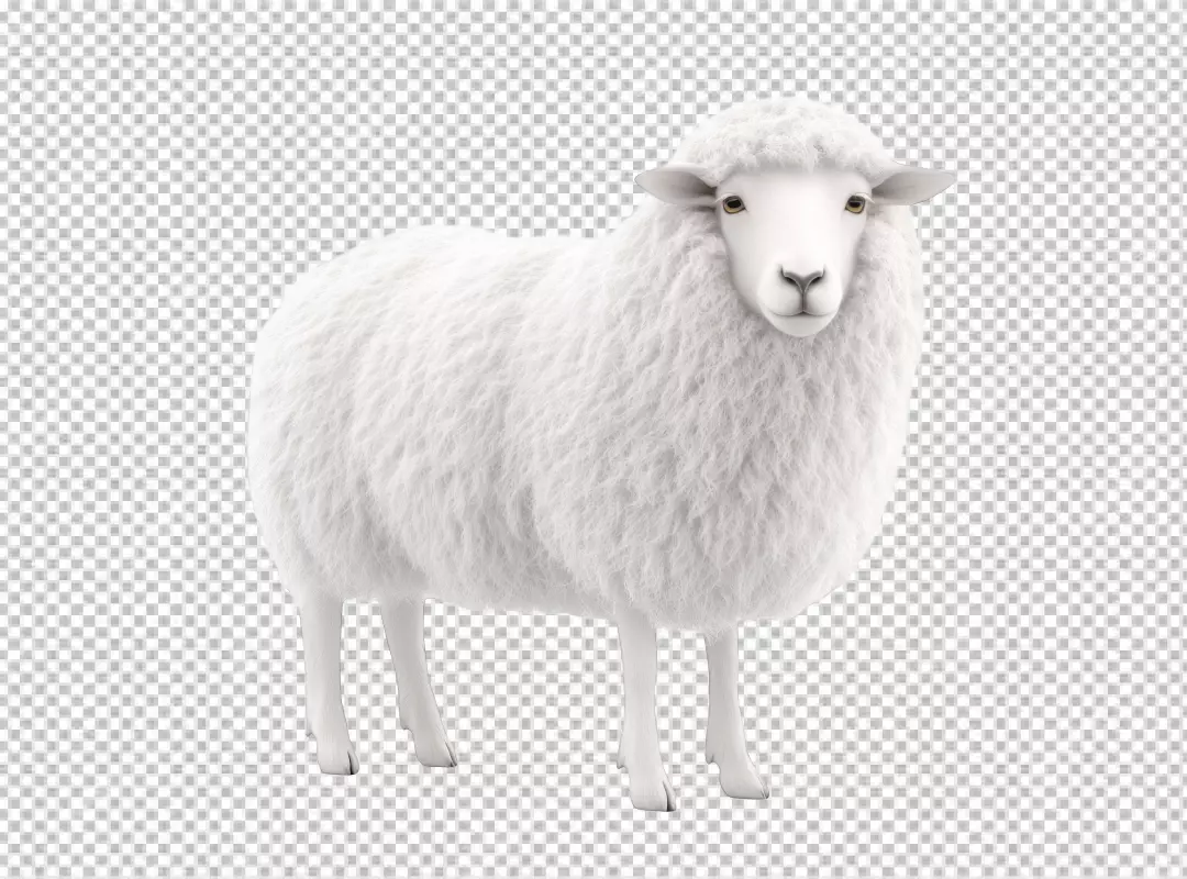 Cute White Sheep Standing Front View Fluffy Farm Animal PNG
