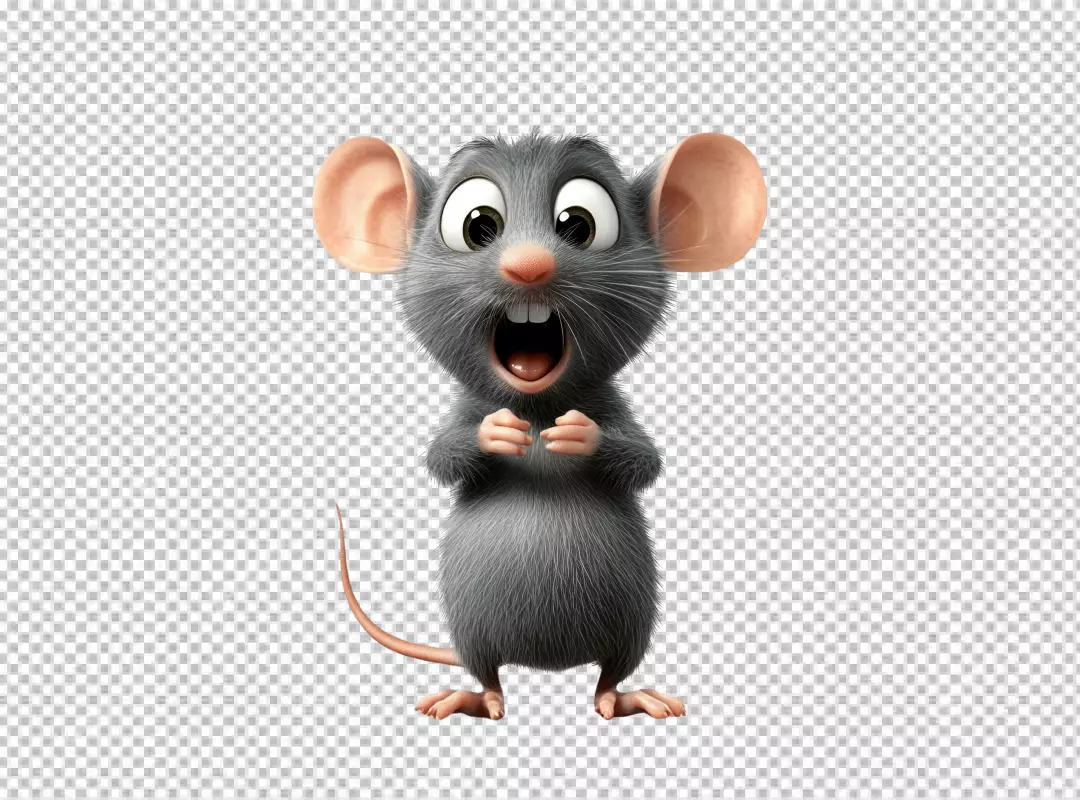 Cute Gray Mouse with Scared Surprised Expression PNG Download