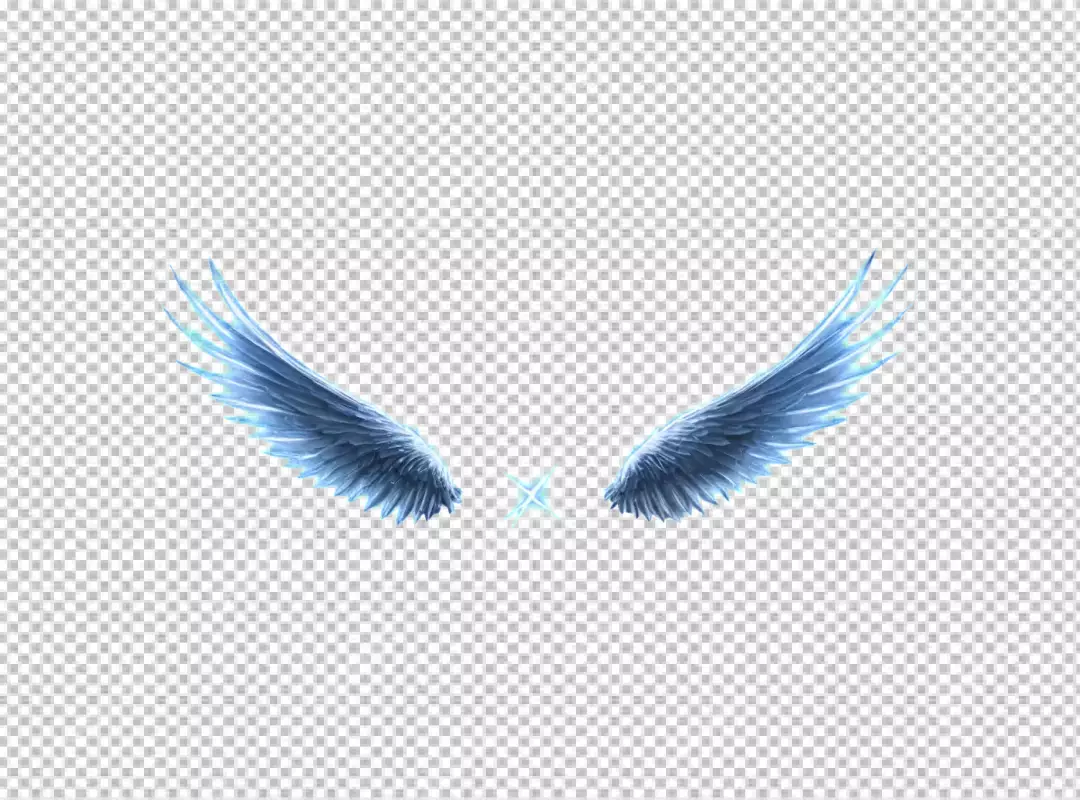 Ethereal Blue Feathered Wings with Radiant Sparkle and Star