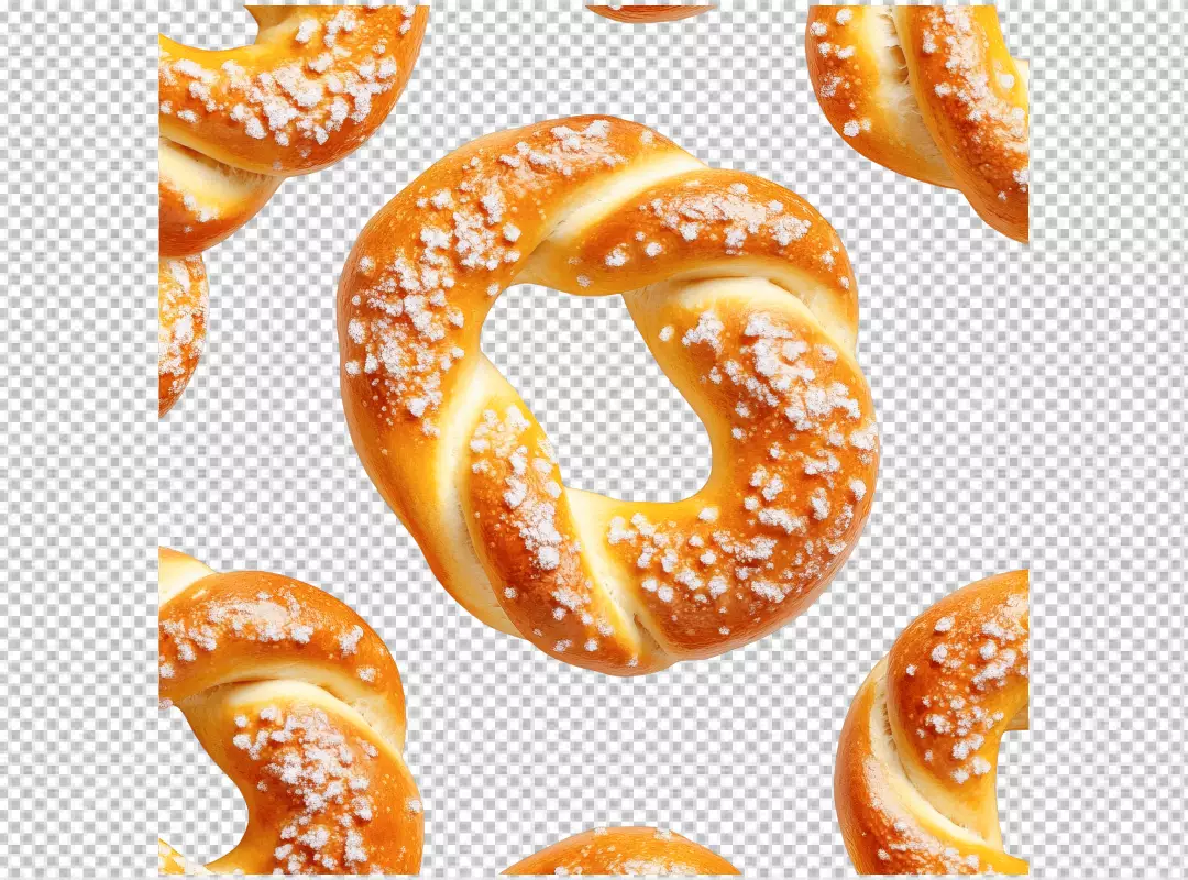 Sweet Sugar Bread Rings Pattern Seamless PNG. Golden Baked Snack for Creative Food Design.
