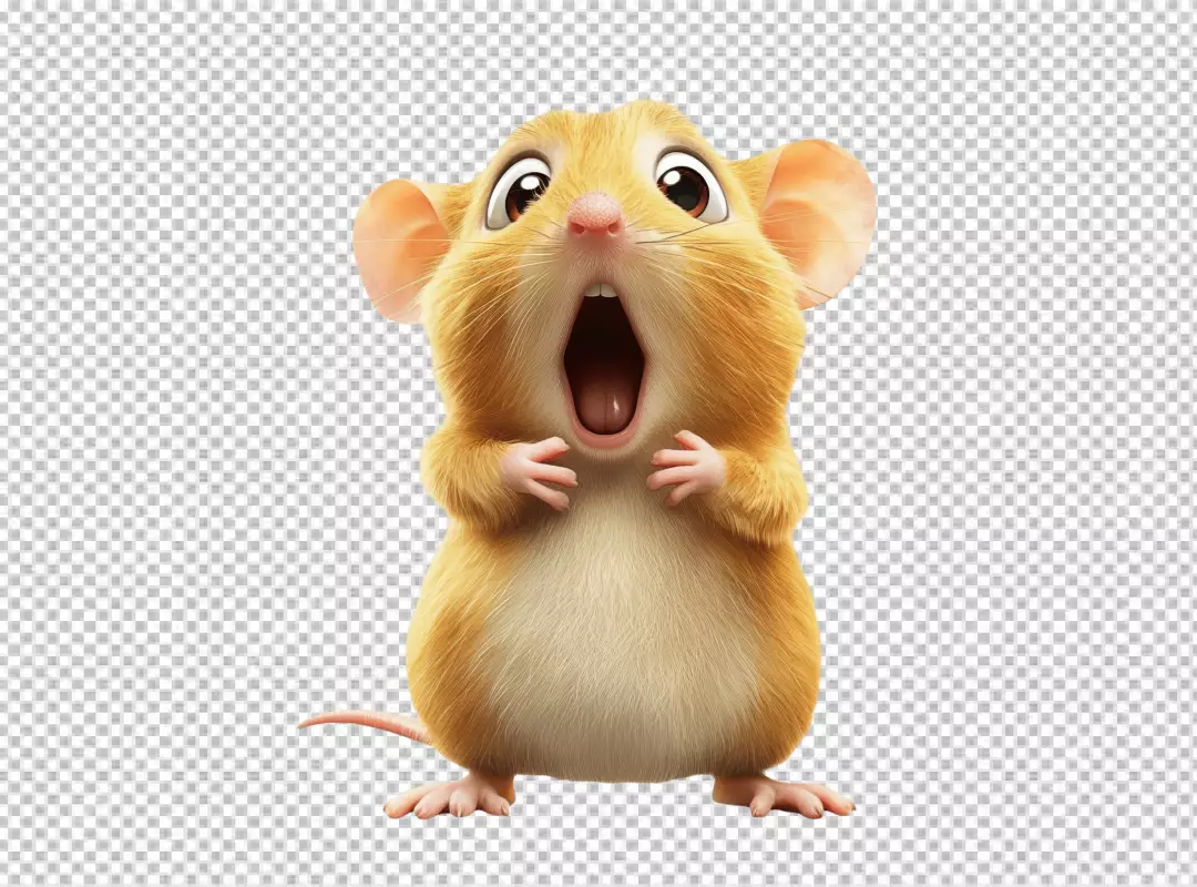 Cute Surprised Cartoon Mouse Character with Wide Open Mouth Looking Upwards
