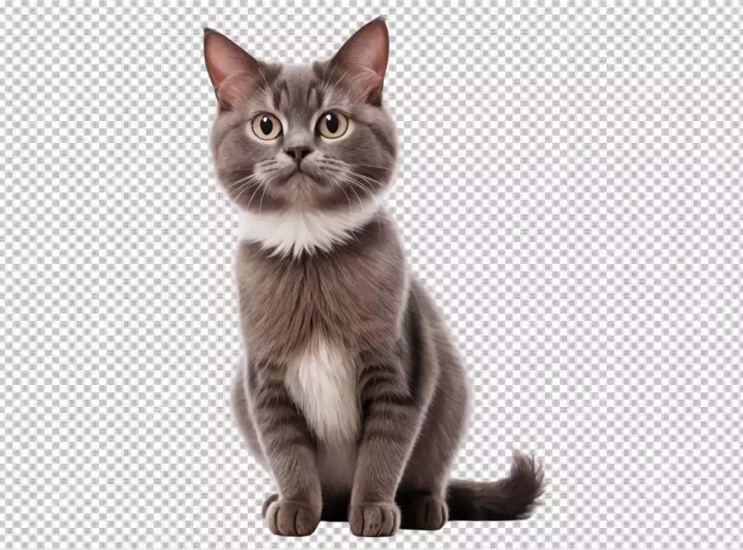 Charming Grey Cat with Amber Eyes and White Collar on White Background