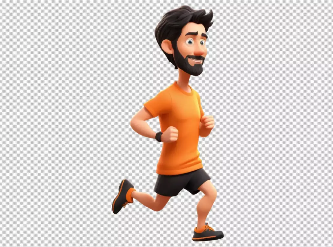 Energetic 3D Character Jogging in Orange Sportswear