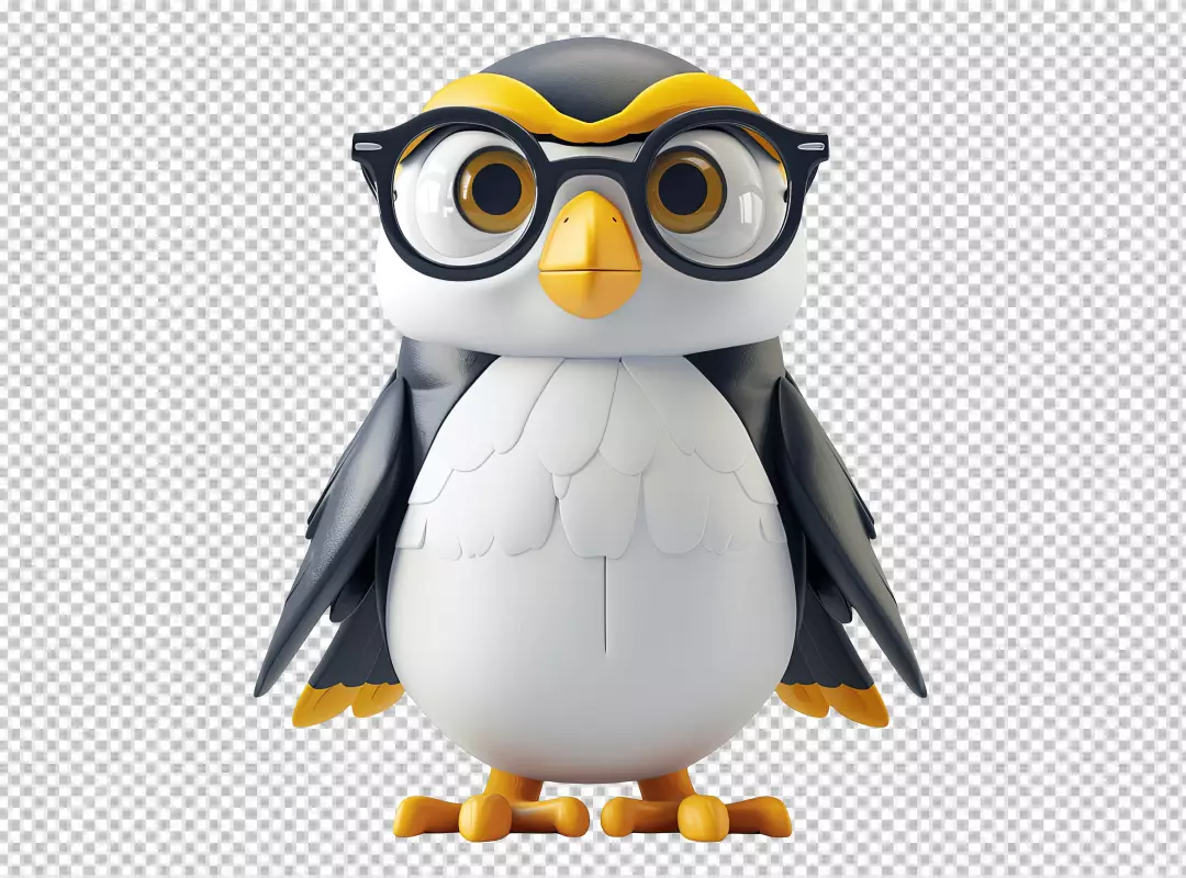 Cute 3D Penguin Character Wearing Glasses - Adorable Nerd Mascot PNG