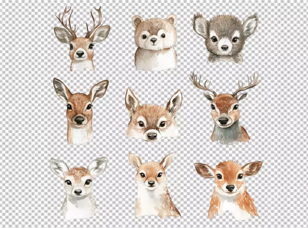 Adorable Watercolor Woodland Animal Collection for Kids' Designs