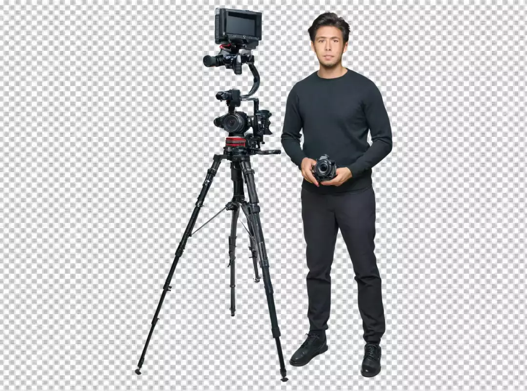 Professional Videographer Operating Advanced Camera Equipment on Tripod in Studio